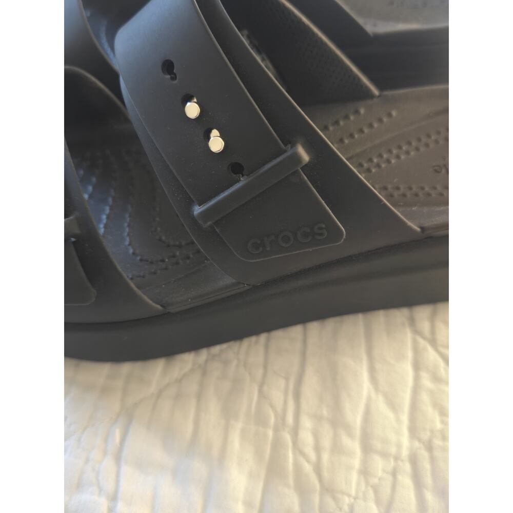 Crocs Womens Brooklyn Buckle Black Double Strap Wedge Slide Sandals Size 6 heel - Picture 11 of 15